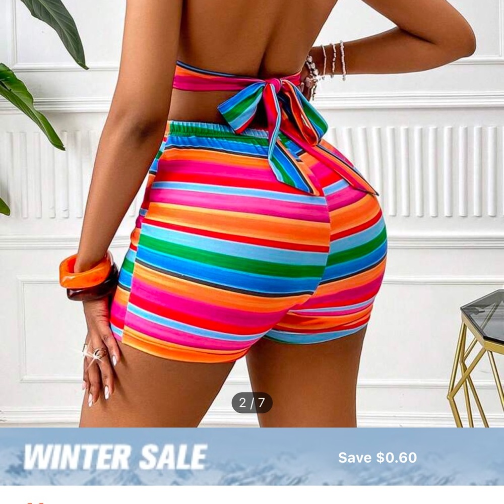 SHEIN Slayr Women's Colorful
Striped Tie-Back Halter Top & Shorts set
Multi